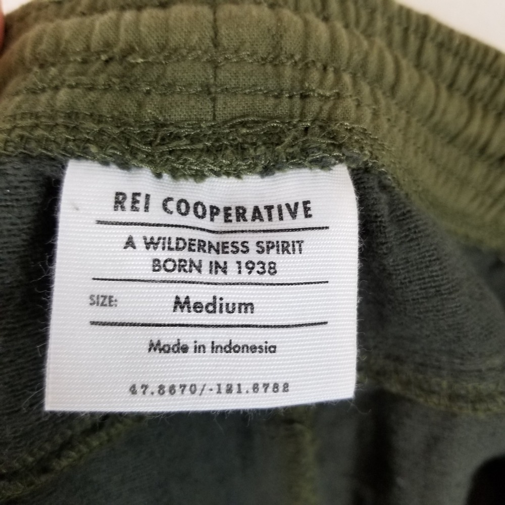REI Co-op‎ Jogger Pants Mens Medium Olive Green Quilted Cotton Drawstring 266s - Picture 3 of 7